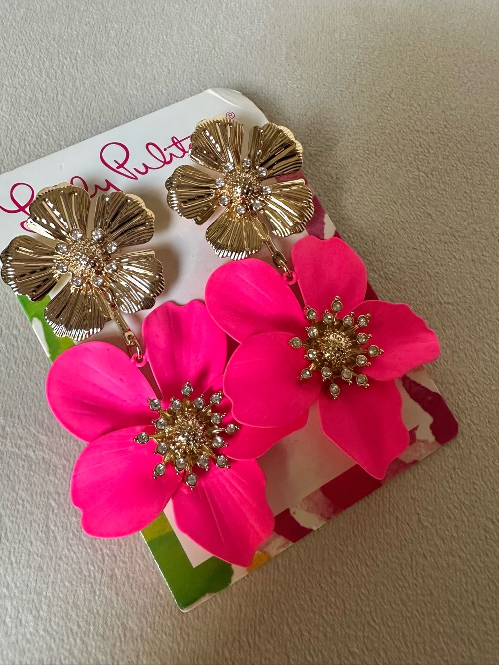 Lilly Pulitzer Bright Pink Floral Drop Earrings - Picture 2 of 4
